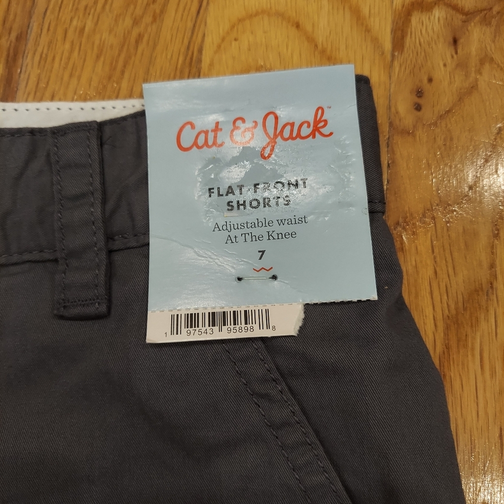 📢 NWT Cat & Jack Charcoal Grey Flat Front Boy Shorts (Size: 7) - Picture 2 of 5